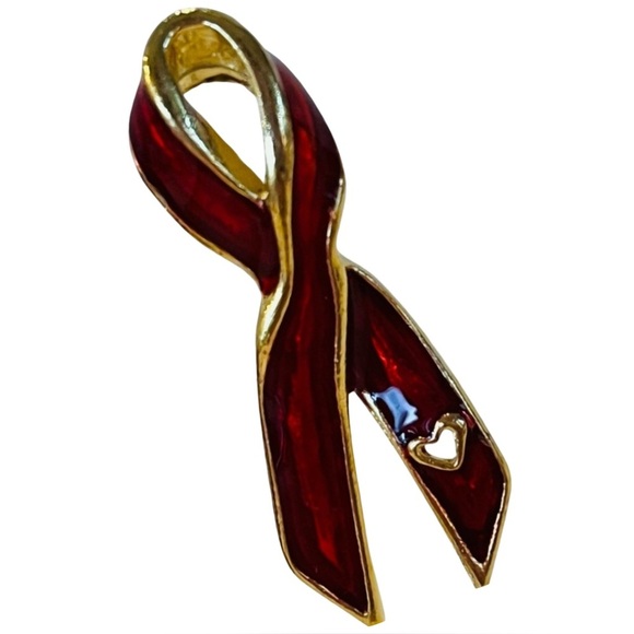 Jewelry - Red and Gold Enamel AIDS Awareness Ribbon Pin